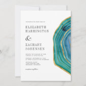 Invitation Mariage Aquarelle Agate Sarcelle Or (Devant)