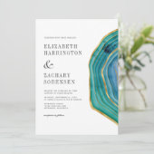 Invitation Mariage Aquarelle Agate Sarcelle Or (Debout devant)