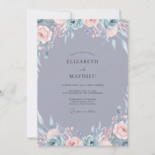 Invitation Mariage aquarelle Améthyste Acier (Devant)