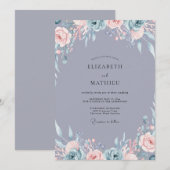 Invitation Mariage aquarelle Améthyste Acier (Devant / Derrière)