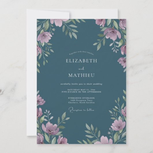 Invitation Mariage aquarelle améthyste ardoise (Devant)