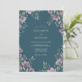 Invitation Mariage aquarelle améthyste ardoise (Debout devant)