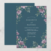 Invitation Mariage aquarelle améthyste ardoise (Devant / Derrière)