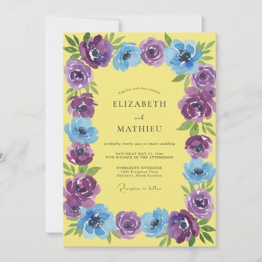 Invitation Mariage aquarelle améthyste azur (Devant)
