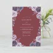 Invitation Mariage aquarelle améthyste bordeaux (Debout devant)