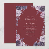 Invitation Mariage aquarelle améthyste bordeaux (Devant / Derrière)