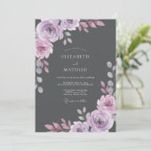 Invitation Mariage Aquarelle Améthyste Charbon (Debout devant)