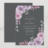Invitation Mariage Aquarelle Améthyste Charbon (Devant / Derrière)