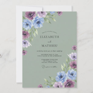 Invitation Mariage aquarelle améthyste et pervenche