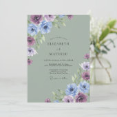 Invitation Mariage aquarelle améthyste et pervenche (Debout devant)