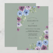 Invitation Mariage aquarelle améthyste et pervenche (Devant / Derrière)
