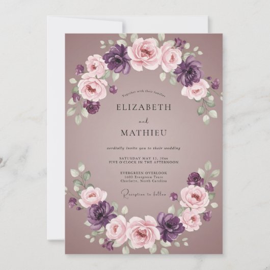 Invitation Mariage Aquarelle Améthyste Mauve (Devant)