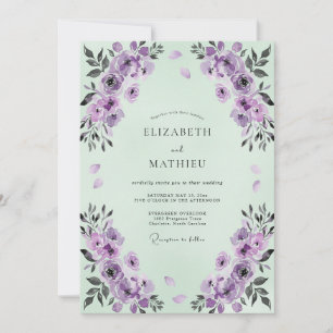 Invitation Mariage Aquarelle Améthyste Menthe