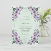 Invitation Mariage Aquarelle Améthyste Menthe (Debout devant)