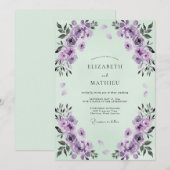 Invitation Mariage Aquarelle Améthyste Menthe (Devant / Derrière)