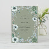 Invitation Mariage aquarelle Anémone Olive (Debout devant)