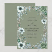Invitation Mariage aquarelle Anémone Olive (Devant / Derrière)