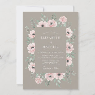 Invitation Mariage aquarelle Anémone Taupe