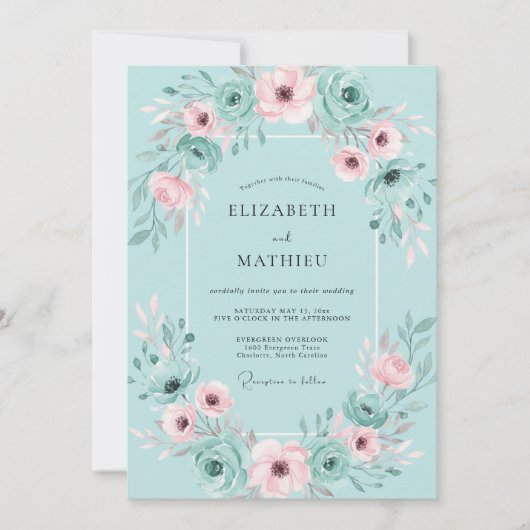 Invitation Mariage Aquarelle Aqua Blush (Devant)