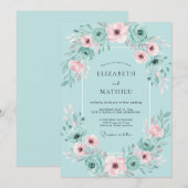 Invitation Mariage Aquarelle Aqua Blush (Devant / Derrière)