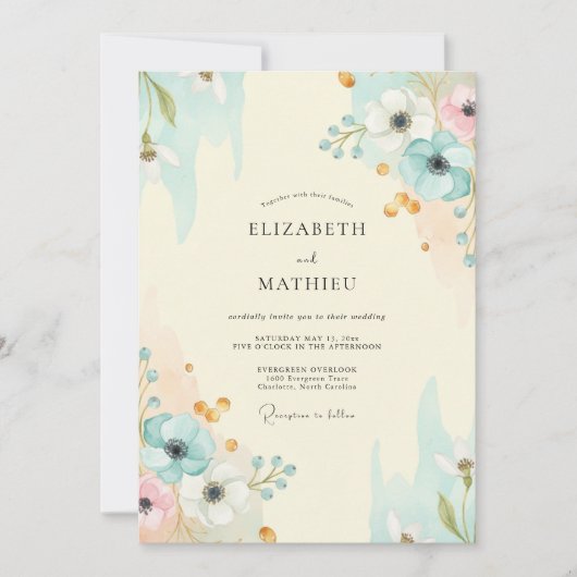 Invitation Mariage Aquarelle Aqua Or (Devant)