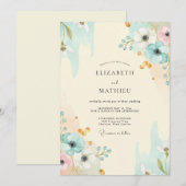 Invitation Mariage Aquarelle Aqua Or (Devant / Derrière)
