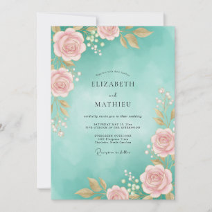 Invitation Mariage Aquarelle Aqua Rose