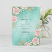 Invitation Mariage Aquarelle Aqua Rose (Debout devant)