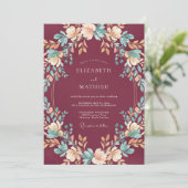 Invitation Mariage aquarelle ardoise bordeaux (Debout devant)