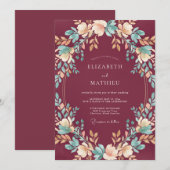Invitation Mariage aquarelle ardoise bordeaux (Devant / Derrière)