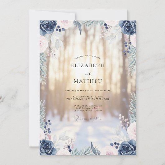 Invitation Mariage Aquarelle Ardoise d'Acier (Devant)