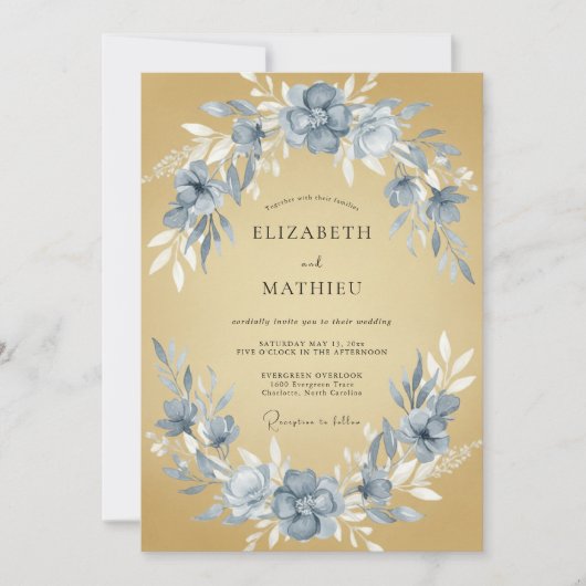 Invitation Mariage aquarelle ardoise et moutarde (Devant)