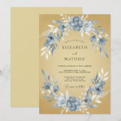 Invitation Mariage aquarelle ardoise et moutarde (Devant / Derrière)