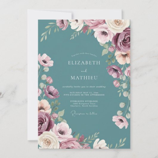 Invitation Mariage aquarelle ardoise plum (Devant)