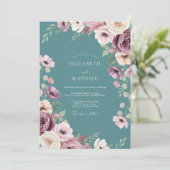 Invitation Mariage aquarelle ardoise plum (Debout devant)