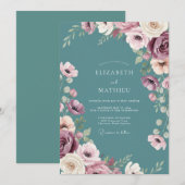 Invitation Mariage aquarelle ardoise plum (Devant / Derrière)