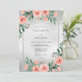 Invitation Mariage Aquarelle Argent Corail (Debout devant)