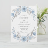 Invitation Mariage aquarelle argent et bleuet (Debout devant)