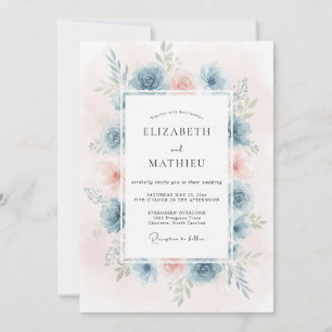 Invitation Mariage Aquarelle au Bleuet Rosé