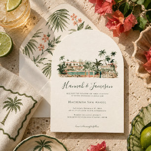 Invitation Mariage aquarelle au bord de la piscine d'une vill