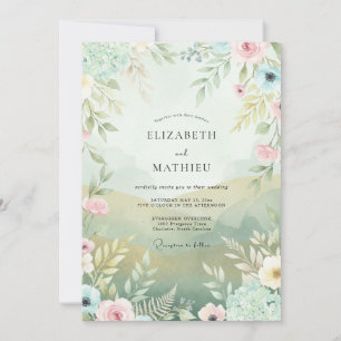 Invitation Mariage aquarelle au champagne et menthe