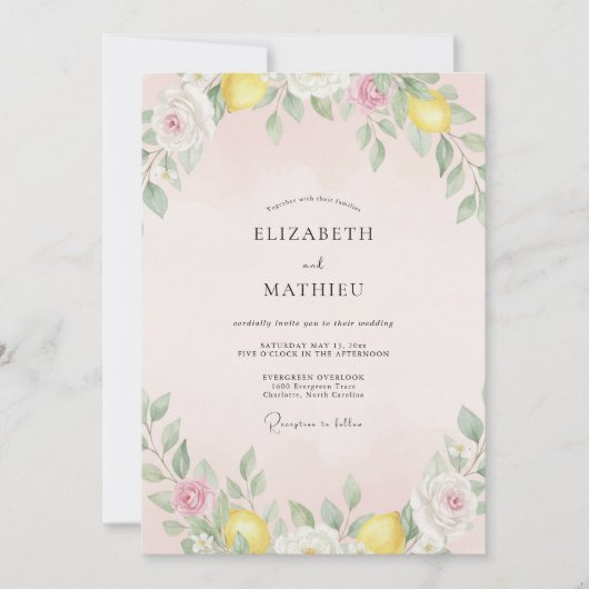 Invitation Mariage aquarelle au citron pastel (Devant)