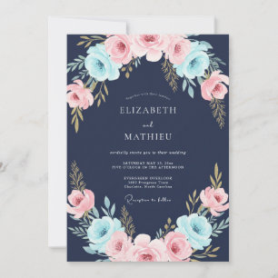 Invitation Mariage aquarelle au corail de minuit