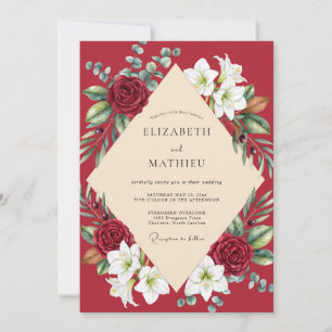 Invitation Mariage aquarelle au lys cramoisi