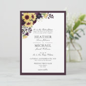 Invitation Mariage aquarelle au tournesol violet Elegant Plum (Debout devant)