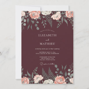 Invitation Mariage aquarelle au vin de Bourgogne