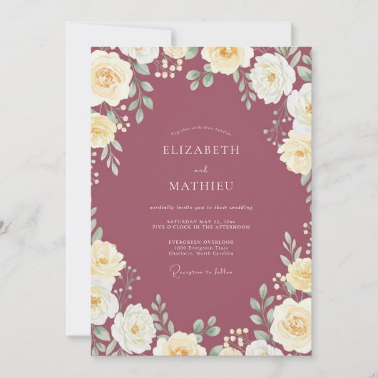 Invitation Mariage Aquarelle aux Fruits Rouges (Devant)