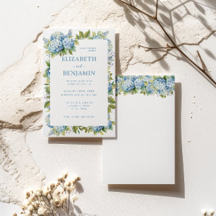 Invitation Mariage aquarelle aux hortensias bleus floraux 