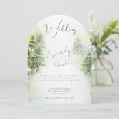 Invitation Mariage Aquarelle aux Pins et Eau Bleue Verte (Debout devant)