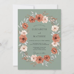 Invitation Mariage aquarelle aux renoncules en terre cuite
